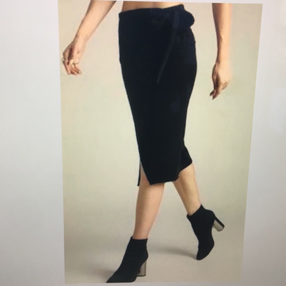Black Waist-Tie Overlap  Pencil Skirt